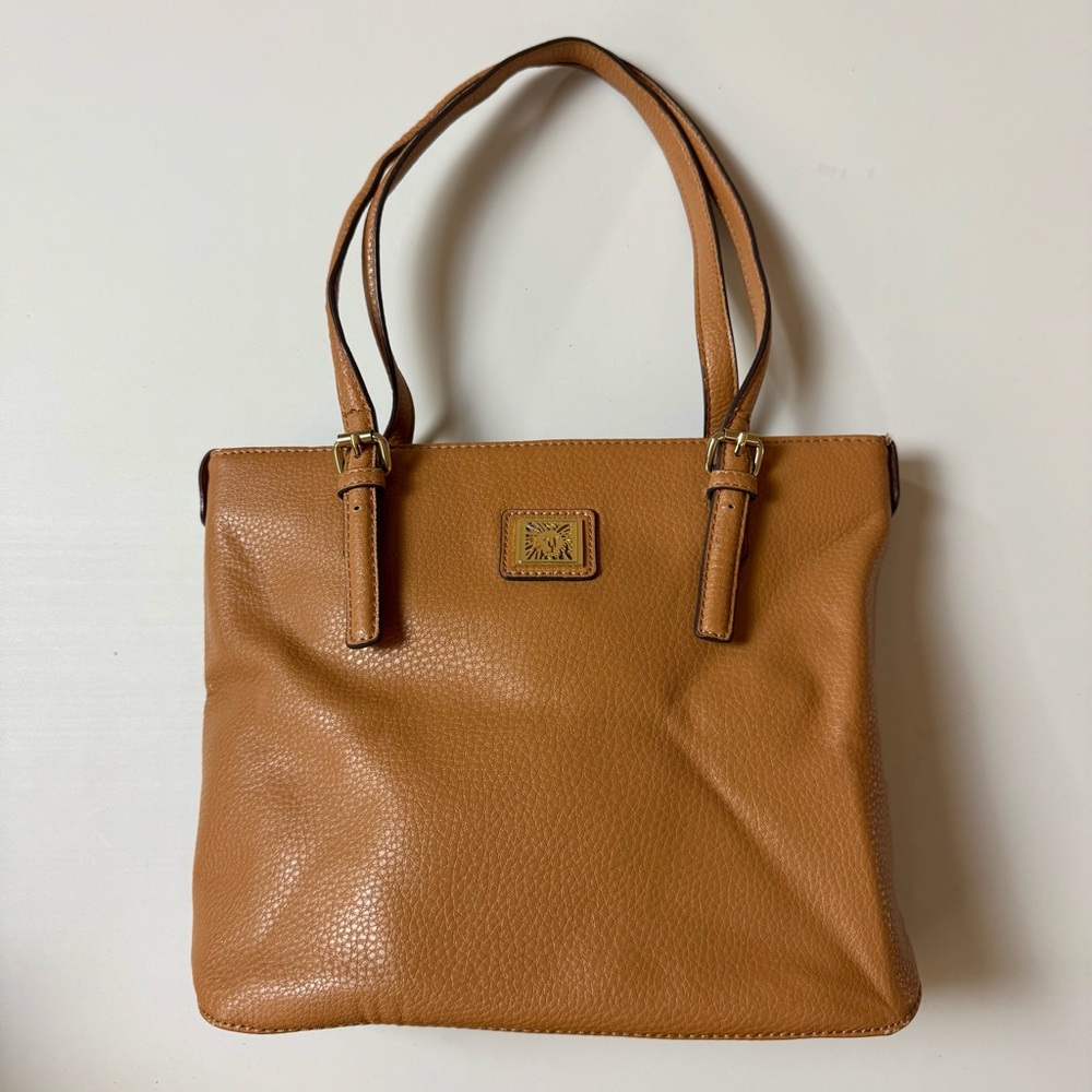 Anne Klein Pebbled Faux-Leather Beige Small Tote Adjustable Strap